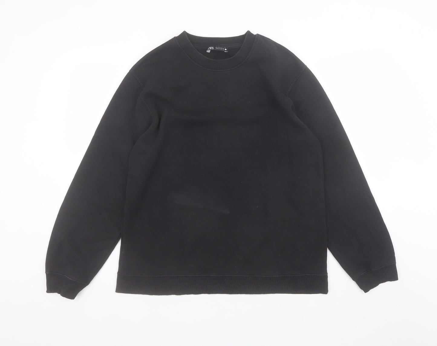 Zara Women Black L Pullover Sweatshirt Crew Neck Long Sleeve