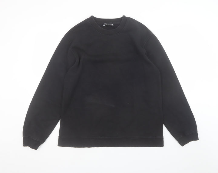 Zara Women Black L Pullover Sweatshirt Crew Neck Long Sleeve