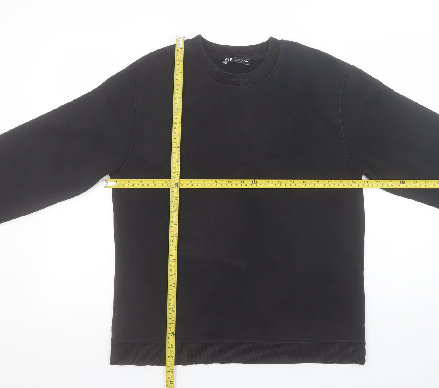 Zara Women Black L Pullover Sweatshirt Crew Neck Long Sleeve