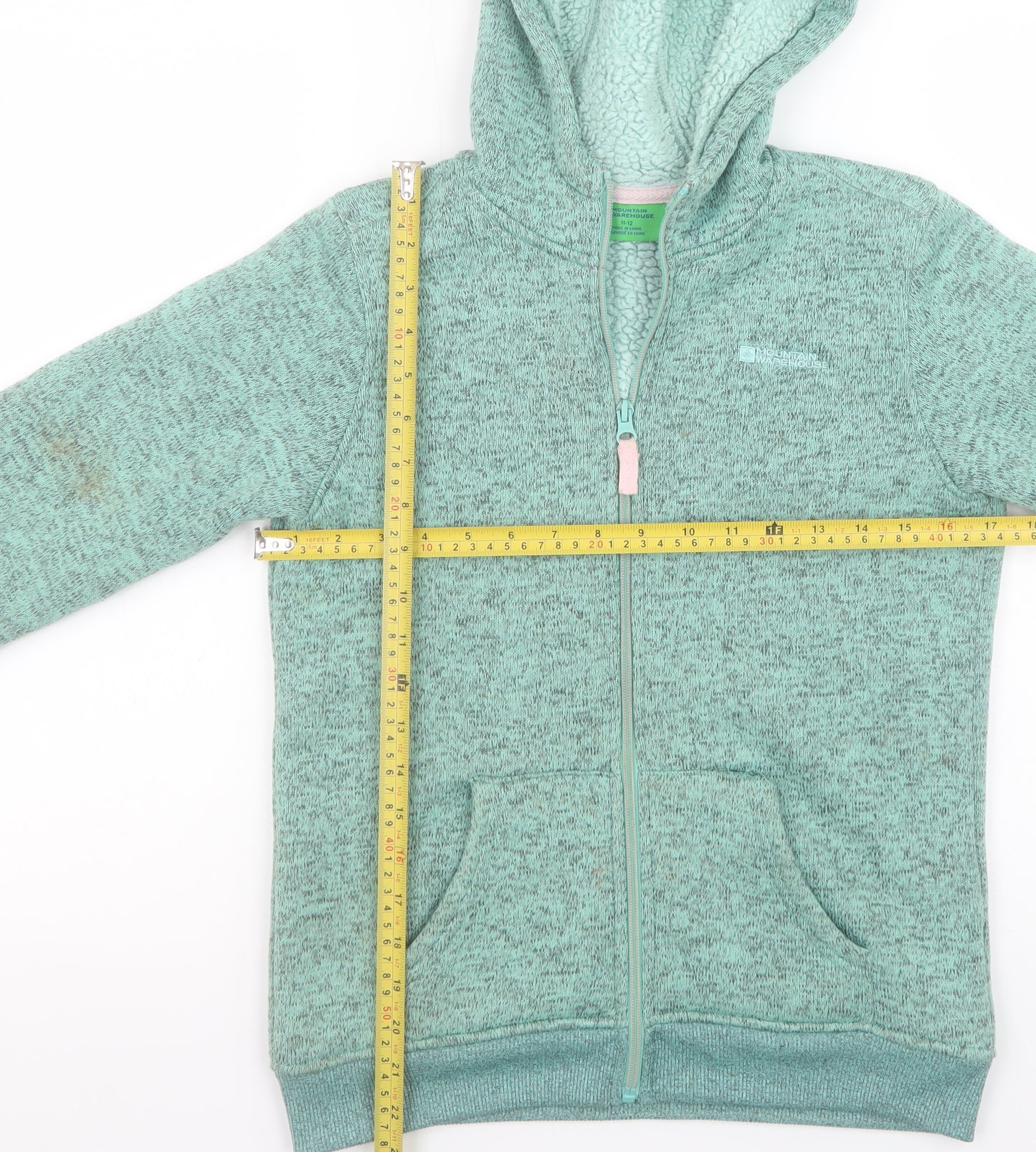 Mountain Warehouse Girls Green Hooded Full Zip Fleece Jacket 11-12 Years