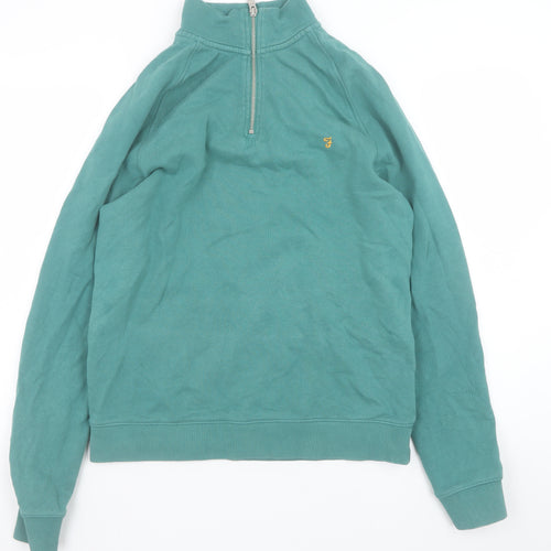 Farah Men's Green 1/4 Zip Cotton Sweatshirt Size L