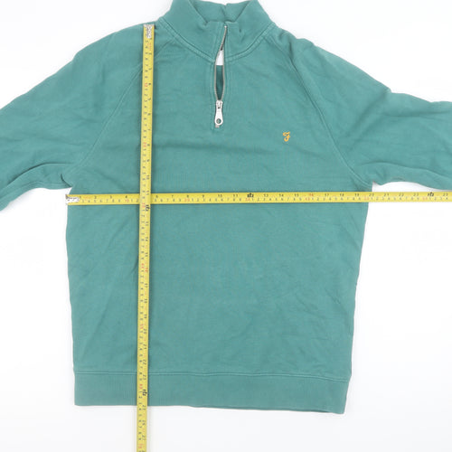 Farah Men's Green 1/4 Zip Cotton Sweatshirt Size L