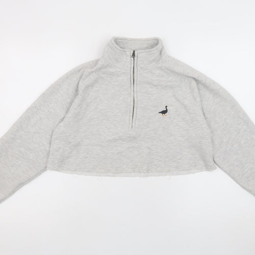 G&G Women Grey 1/4 Zip Cropped Sweatshirt Small Relaxed Fit