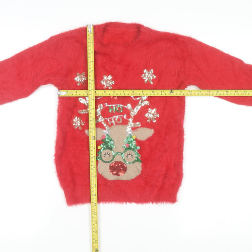 Dunnes Stores Girls Red Reindeer Sequin Christmas Jumper Age 8-9 Years