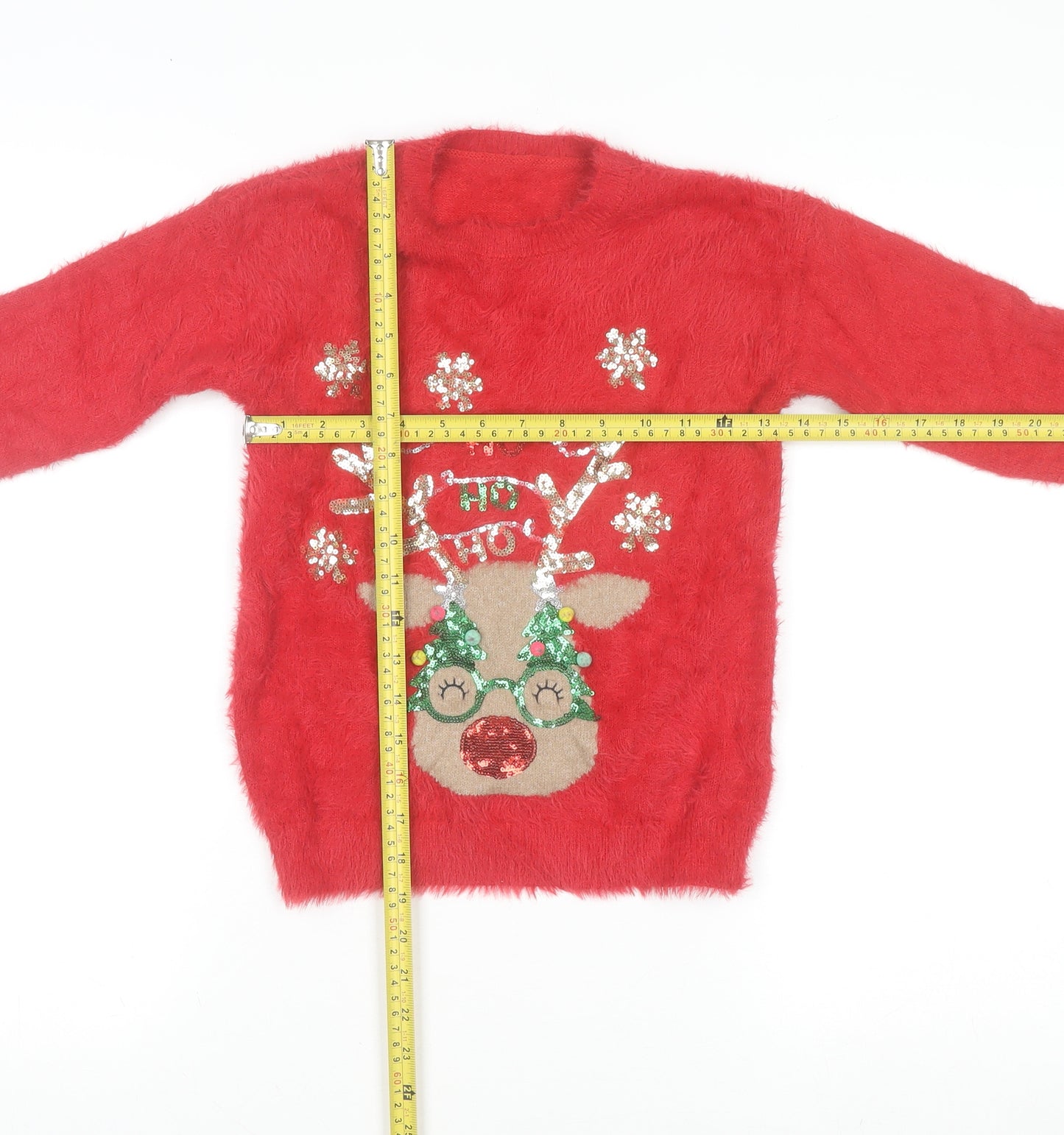 Dunnes Stores Girls Red Reindeer Sequin Christmas Jumper Age 8-9 Years