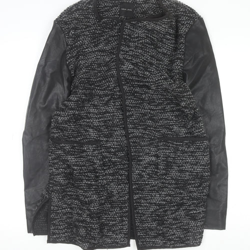 New Look Women's Grey Faux Leather Sleeve Cardigan Size 12