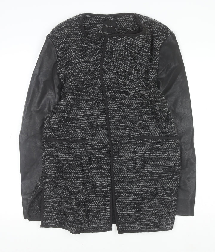 New Look Women's Grey Faux Leather Sleeve Cardigan Size 12
