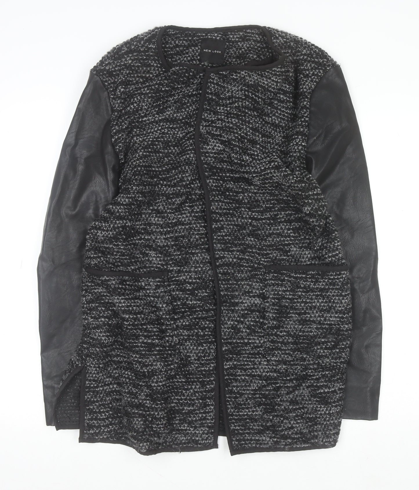 New Look Women's Grey Faux Leather Sleeve Cardigan Size 12