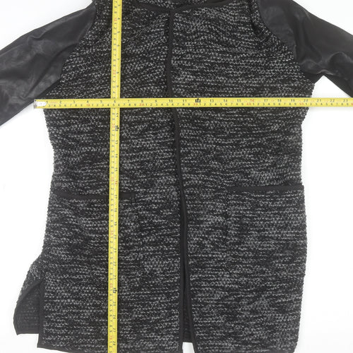 New Look Women's Grey Faux Leather Sleeve Cardigan Size 12