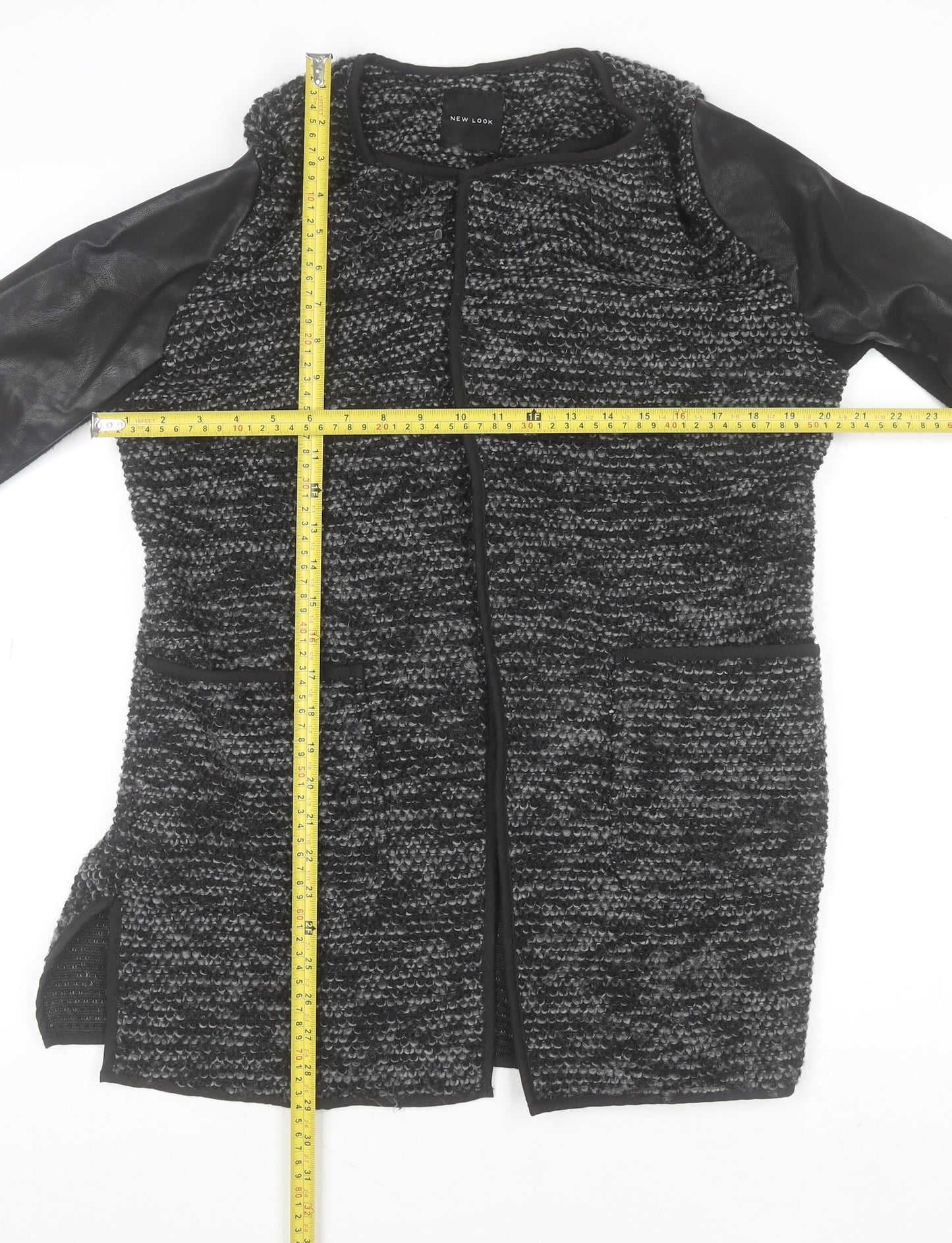 New Look Women's Grey Faux Leather Sleeve Cardigan Size 12