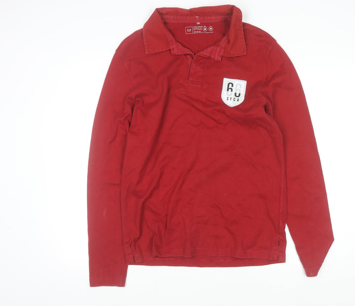 GAP Men's Red Cotton Long Sleeve Collared Casual Polo Shirt Size M