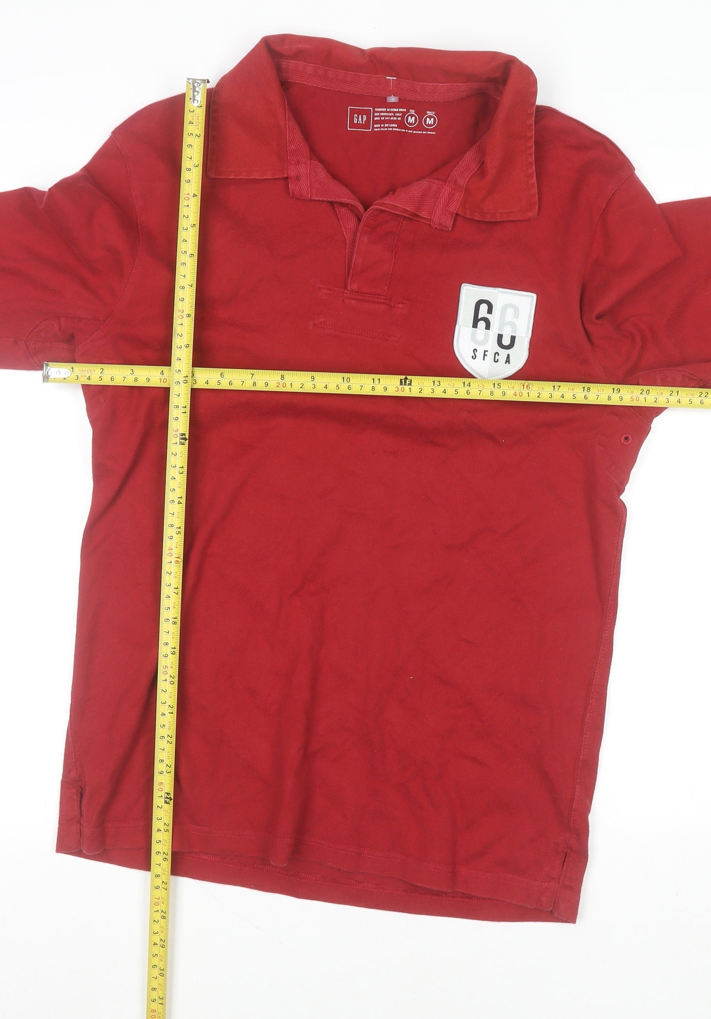 GAP Men's Red Cotton Long Sleeve Collared Casual Polo Shirt Size M