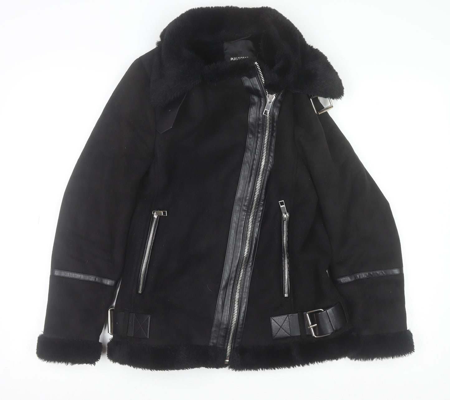 Pull&Bear Women’s Black Faux Fur Lined Biker Jacket XS