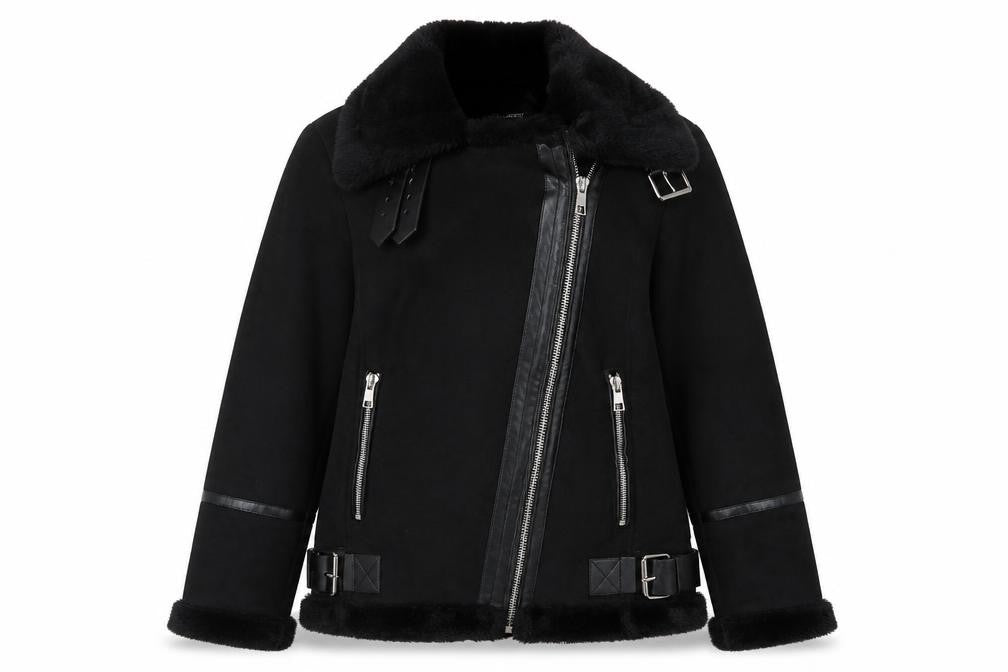 Pull&Bear Women’s Black Faux Fur Lined Biker Jacket XS