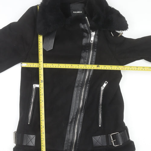 Pull&Bear Women’s Black Faux Fur Lined Biker Jacket XS