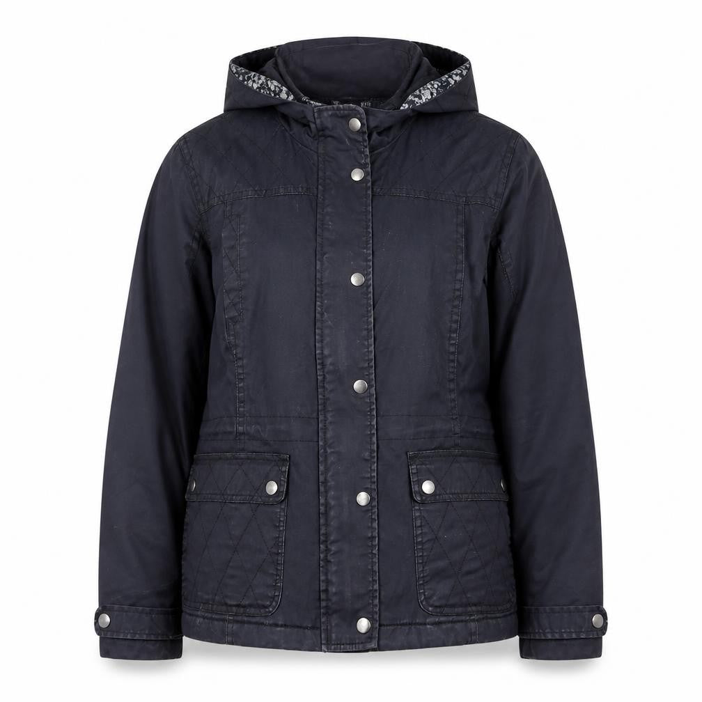 Front view of Dorothy Perkins Women's Black Quilted Hooded Jacket, size 14