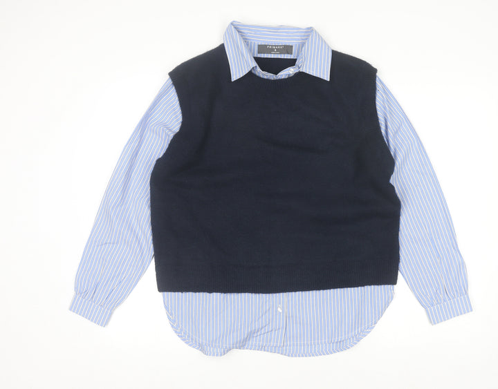 Primark Women Blue Striped Layered Collared Button-Up Shirt S