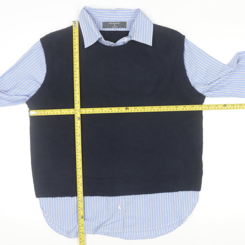 Primark Women Blue Striped Layered Collared Button-Up Shirt S