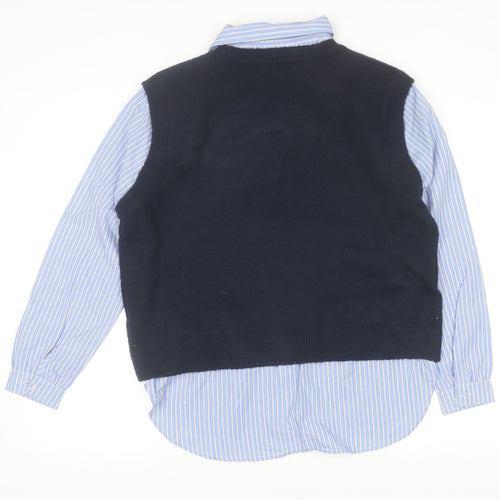 Primark Women Blue Striped Layered Collared Button-Up Shirt S