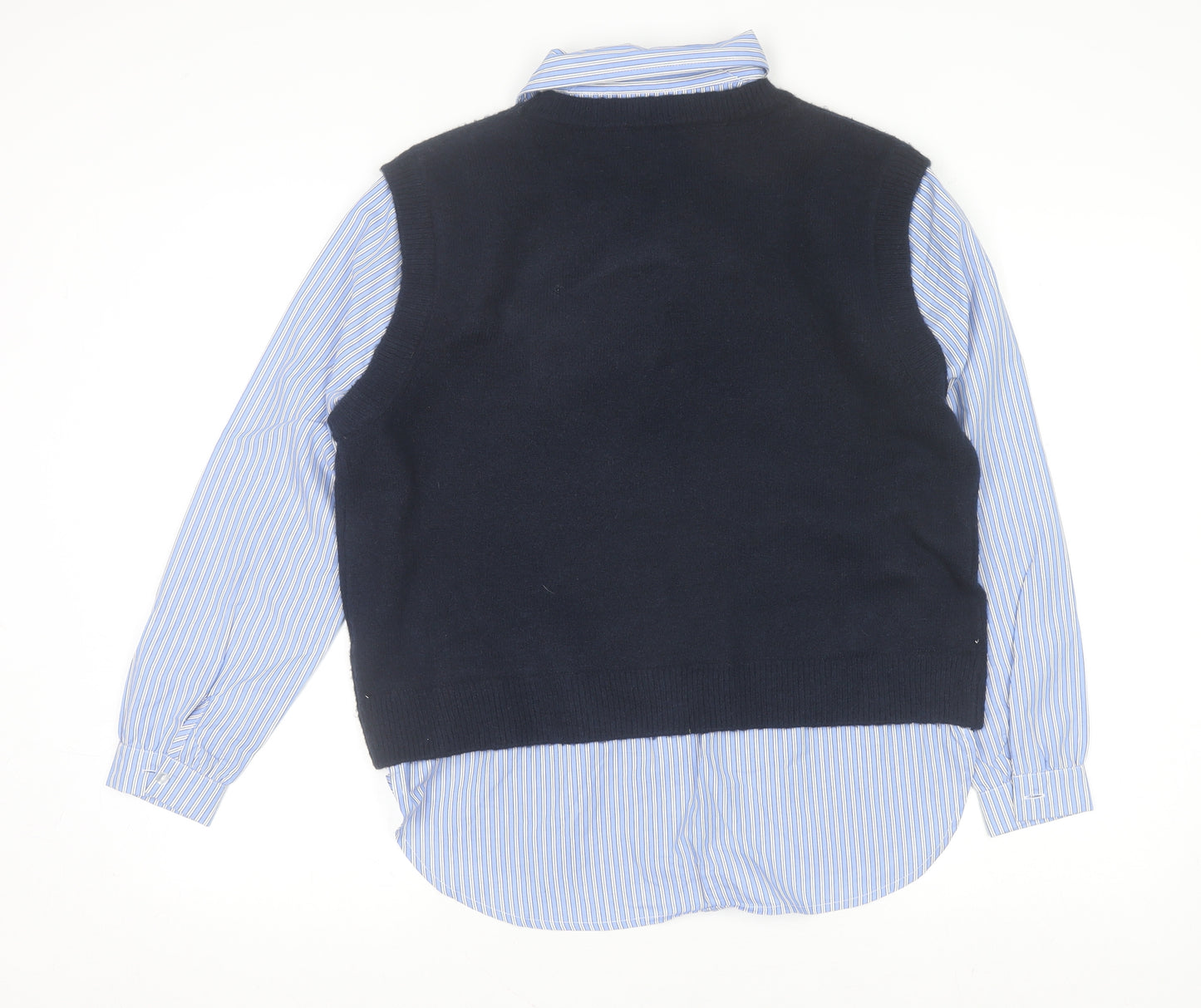 Primark Women Blue Striped Layered Collared Button-Up Shirt S