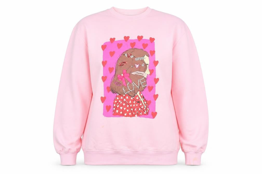 Front view of Savida Women Pink Graphic Print Pullover Sweatshirt, size 12