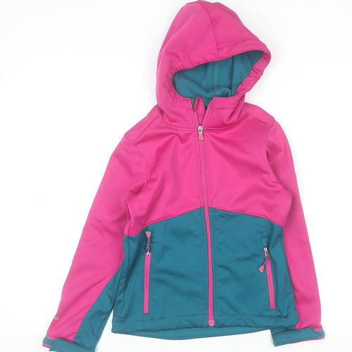 McKINLEY Girls Pink Blue Softshell Hooded Jacket 8 Years Water Resistant