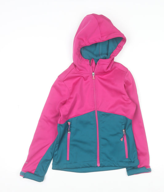 McKINLEY Girls Pink Blue Softshell Hooded Jacket 8 Years Water Resistant