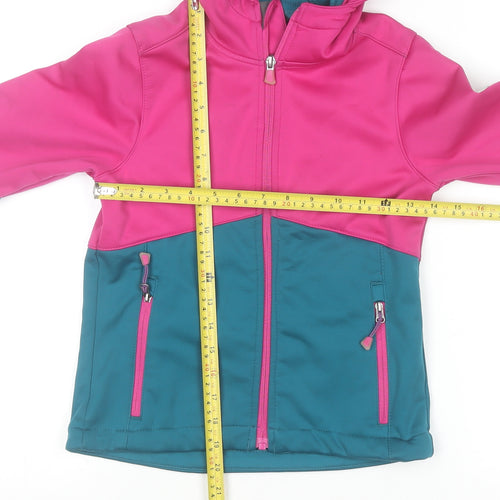 McKINLEY Girls Pink Blue Softshell Hooded Jacket 8 Years Water Resistant