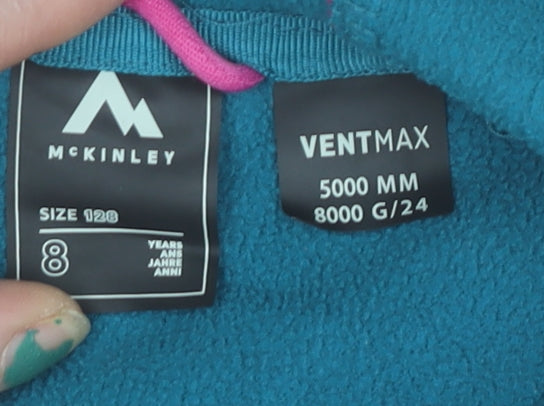 McKINLEY Girls Pink Blue Softshell Hooded Jacket 8 Years Water Resistant