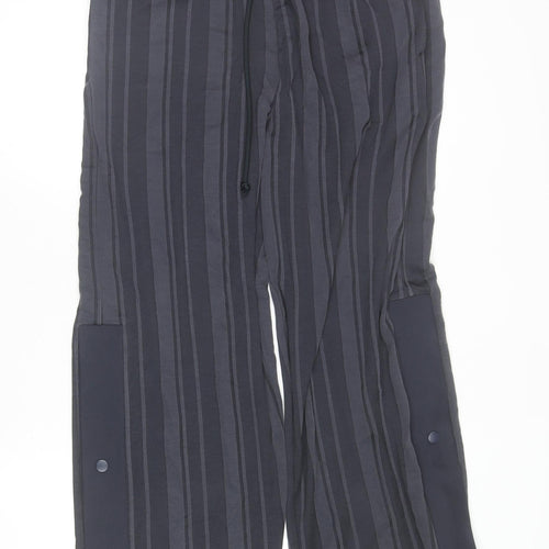 Zara Womens Black Striped Trousers Size L Straight Leg Lightweight