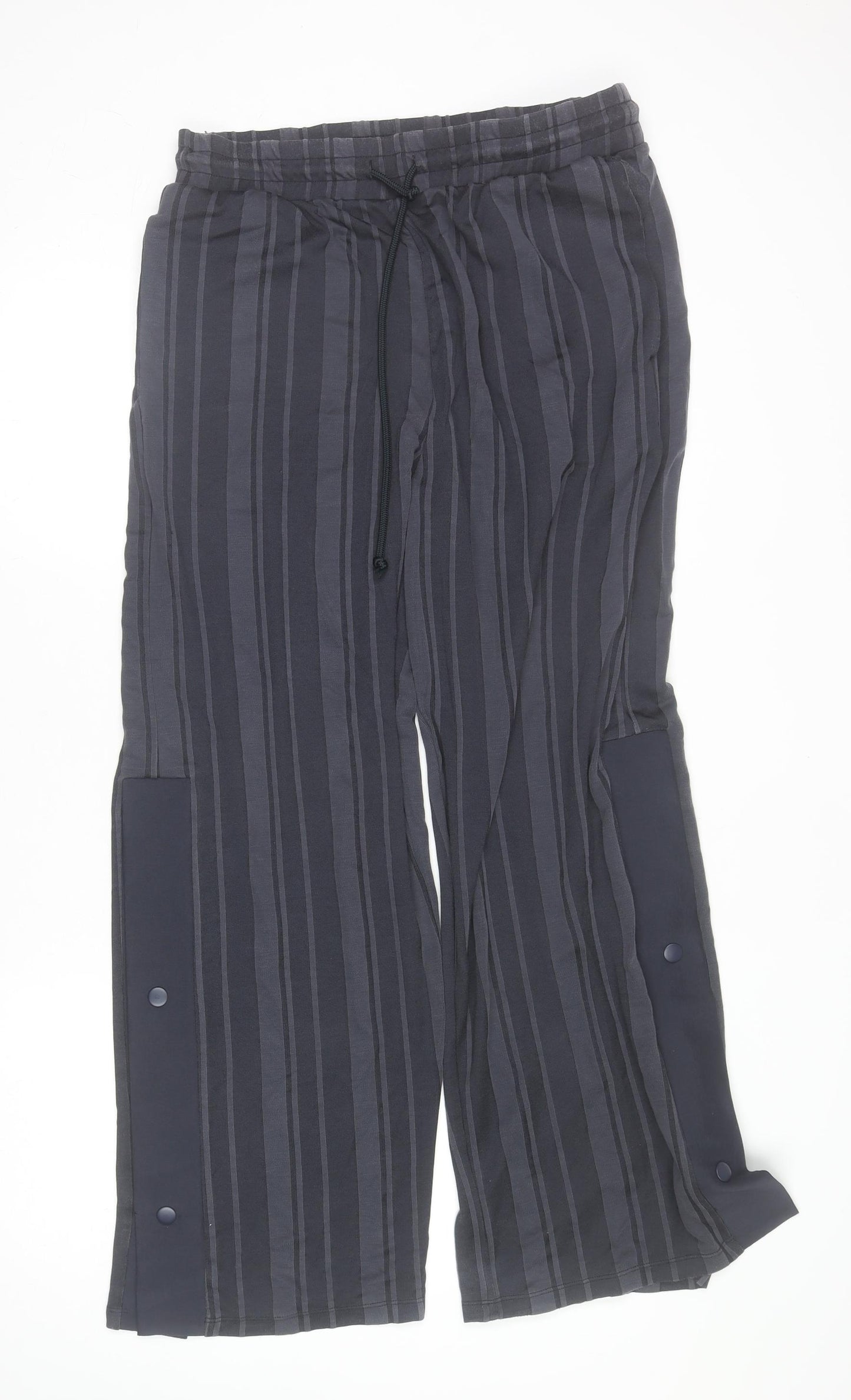 Zara Womens Black Striped Trousers Size L Straight Leg Lightweight