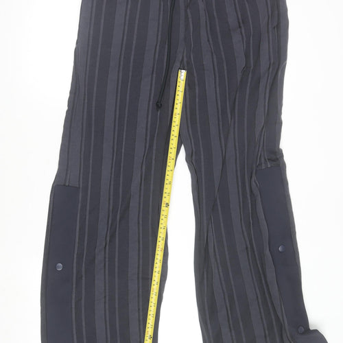 Zara Womens Black Striped Trousers Size L Straight Leg Lightweight