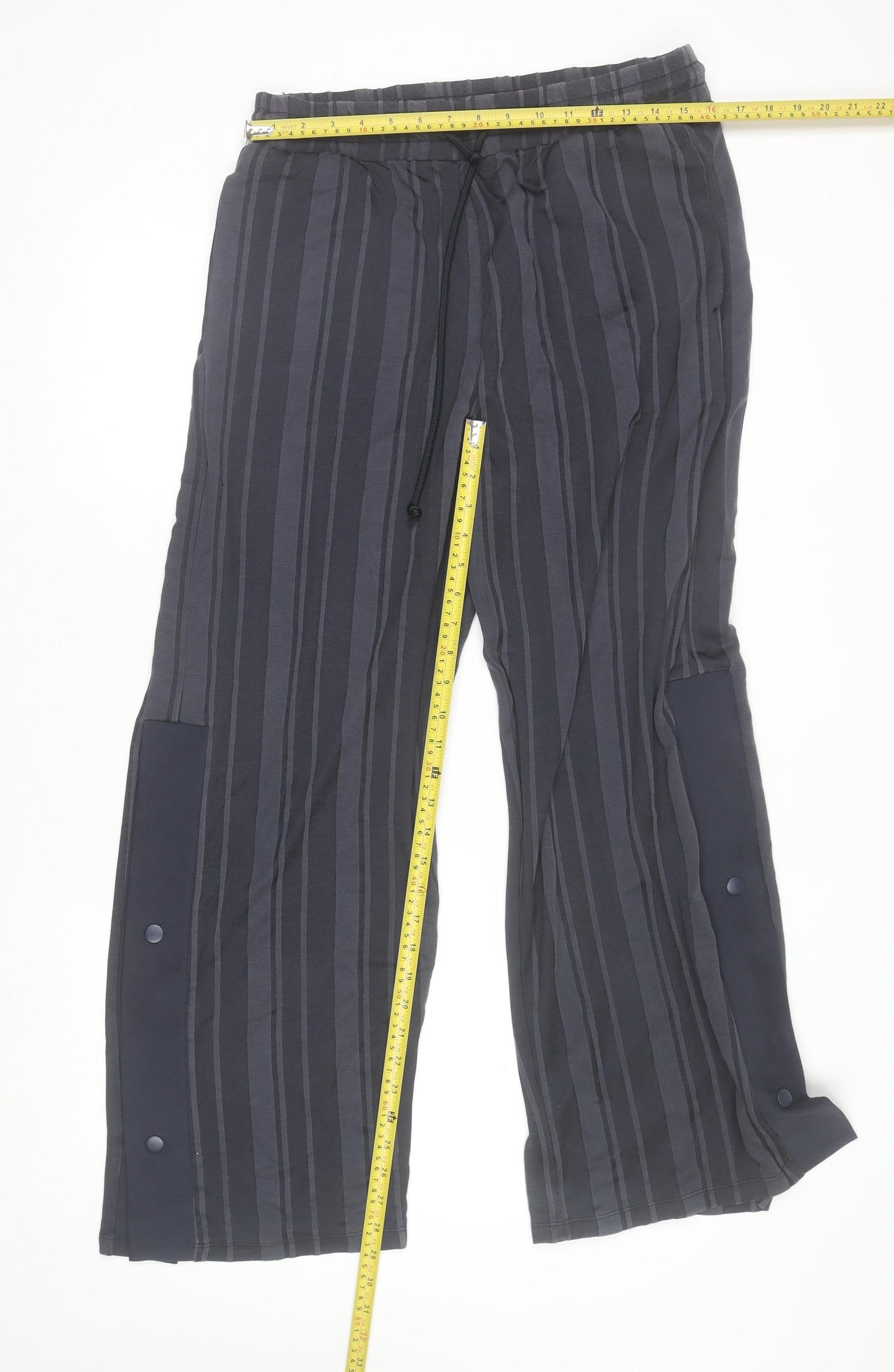 Zara Womens Black Striped Trousers Size L Straight Leg Lightweight