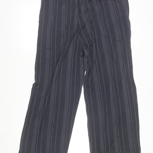 Zara Womens Black Striped Trousers Size L Straight Leg Lightweight