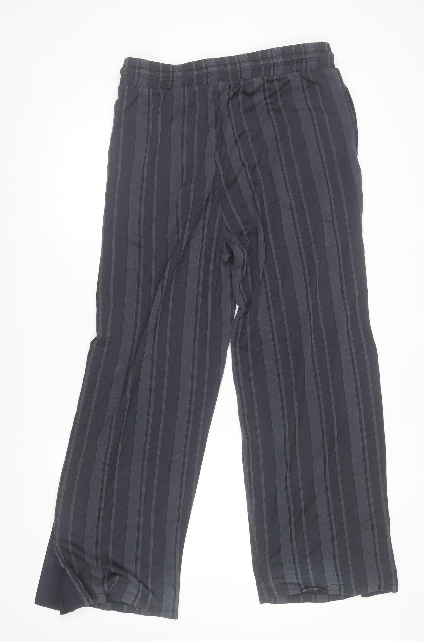 Zara Womens Black Striped Trousers Size L Straight Leg Lightweight