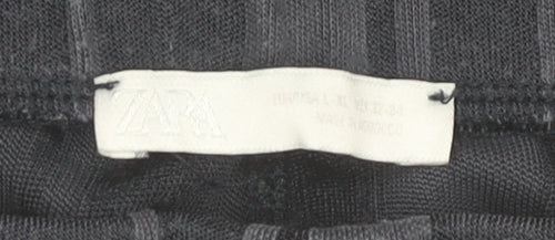 Zara Womens Black Striped Trousers Size L Straight Leg Lightweight