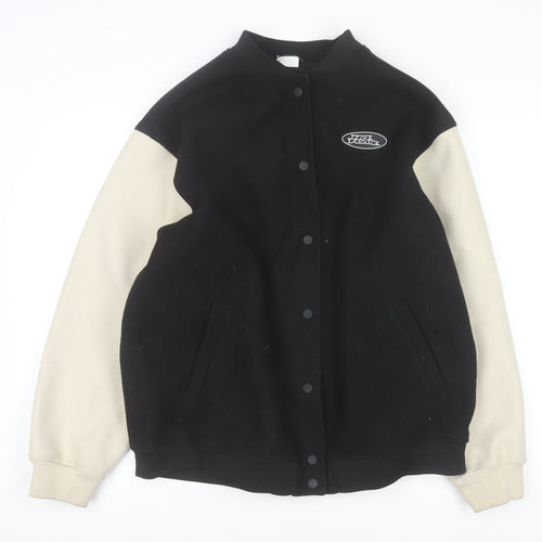 H&M x No Fear Mens Black Varsity Jacket L Collared Polyester Retro Style