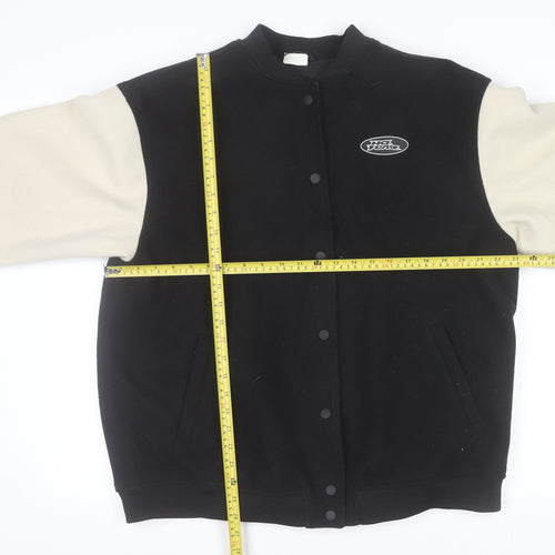 H&M x No Fear Mens Black Varsity Jacket L Collared Polyester Retro Style