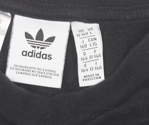 Adidas Boys Black Crew Neck Logo Pullover Sweatshirt 13-14 Years