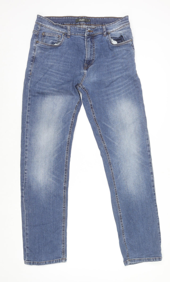 Studio Men's Blue Regular Fit Straight Leg Denim Jeans 32R