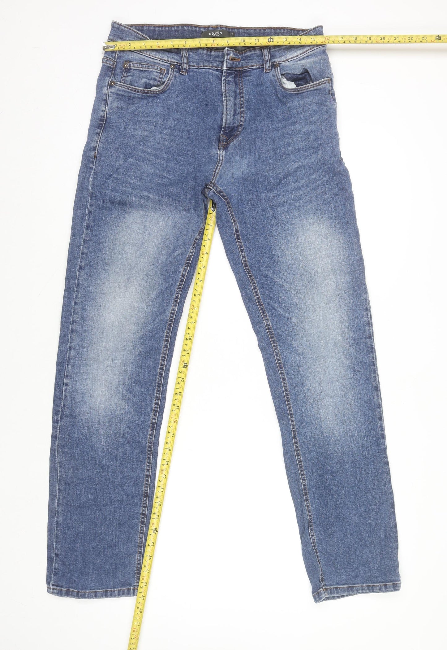 Studio Men's Blue Regular Fit Straight Leg Denim Jeans 32R