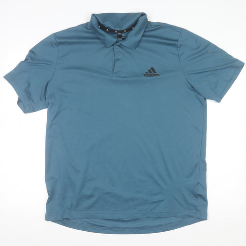 Adidas Men's Blue Collared Short Sleeve Polyester T-Shirt L
