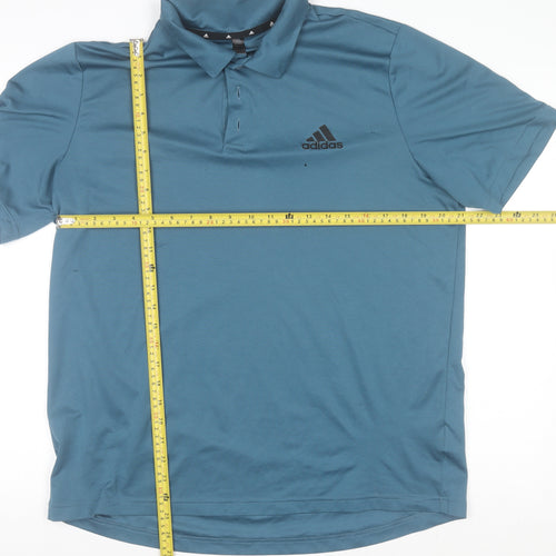 Adidas Men's Blue Collared Short Sleeve Polyester T-Shirt L