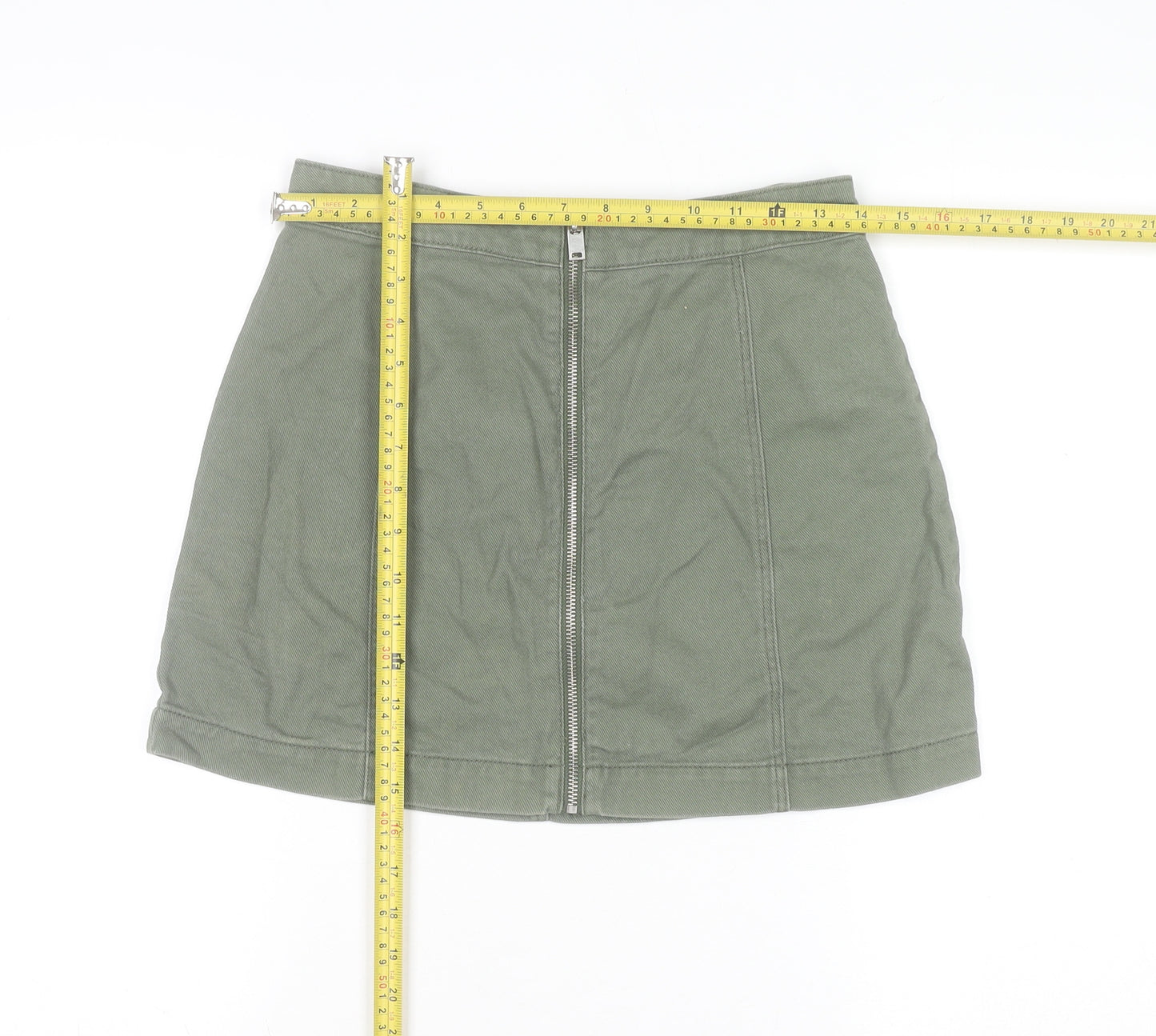 H&M Divided Women's Green Cotton Short Zip Skirt Size 10