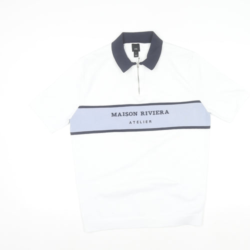 River Island Men's White 1/4 Zip Polo Shirt Size M Regular Fit