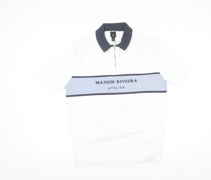 River Island Men's White 1/4 Zip Polo Shirt Size M Regular Fit