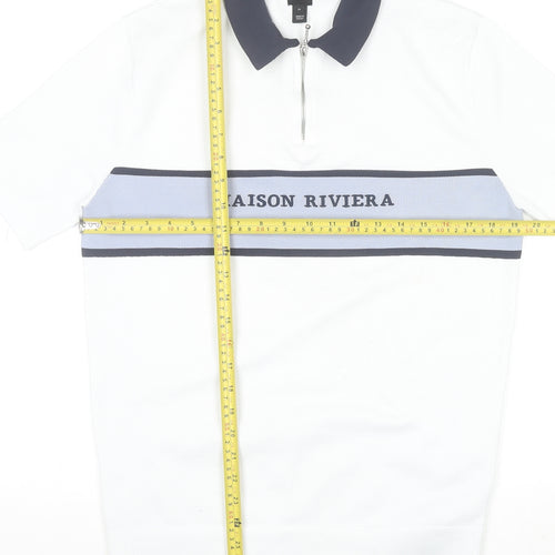 River Island Men's White 1/4 Zip Polo Shirt Size M Regular Fit