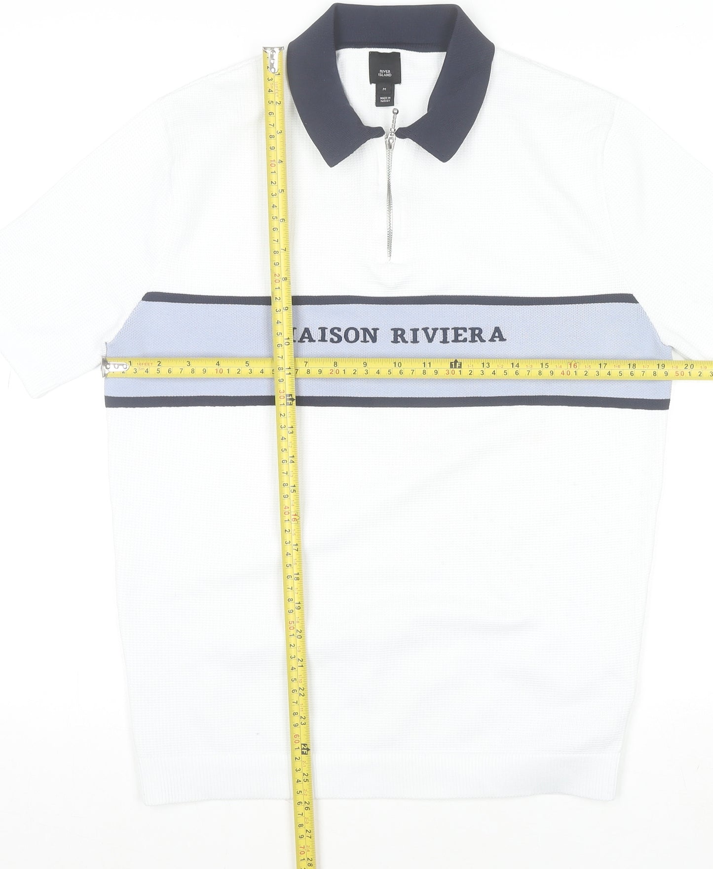 River Island Men's White 1/4 Zip Polo Shirt Size M Regular Fit