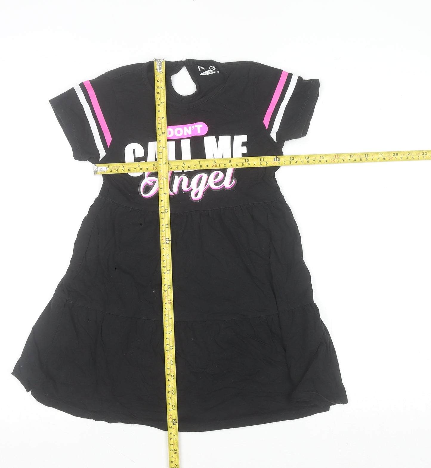 R&B Girls Black 7-8 Years Cotton T-Shirt Dress with Graphic Print