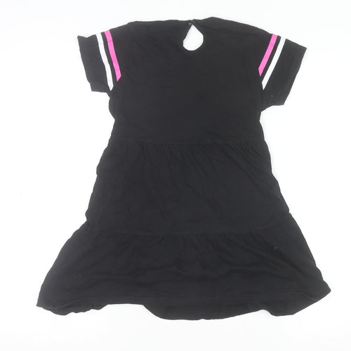 R&B Girls Black 7-8 Years Cotton T-Shirt Dress with Graphic Print